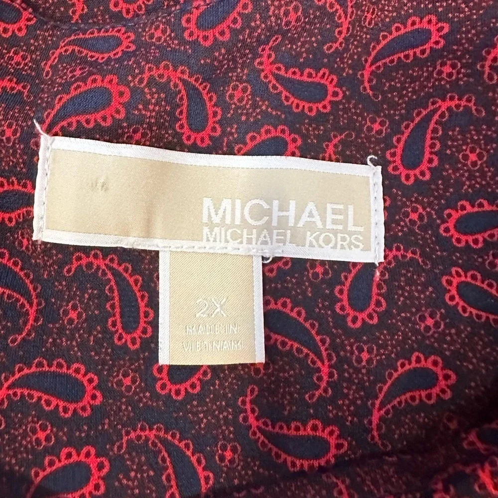 EUC Micheal KORSE RED DAMASK MIDI DRESS W SHORT SLEEVE ZIP BACK SZ 2X